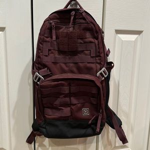 Tactical backpack with detachable fanny pack. Maroon/burgundy